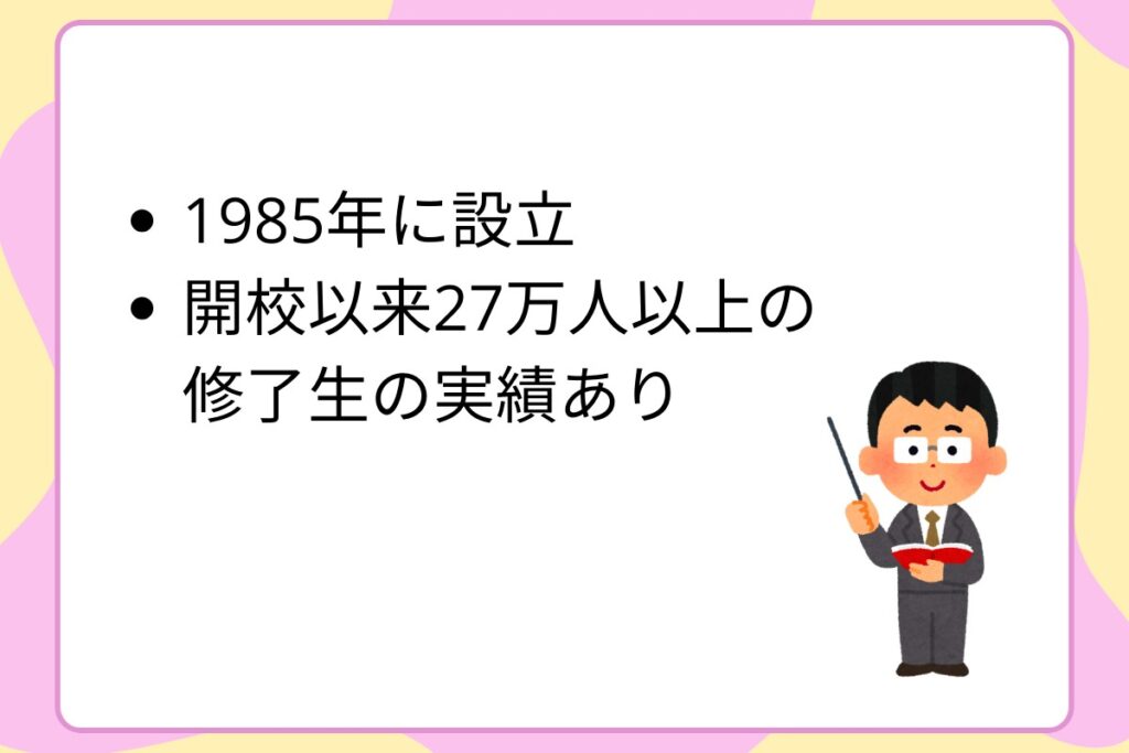 ・1985年に設立
・開校以来27万人以上の修了生の実績あり